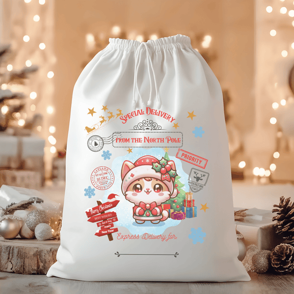 Special Delivery Cat Santa Sack