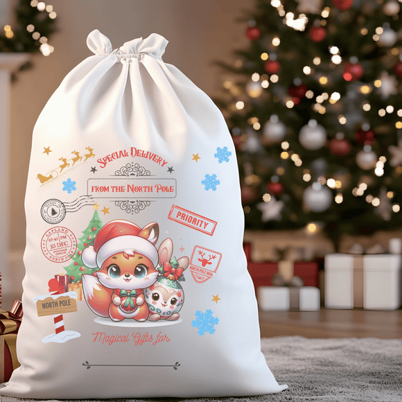 Special Delivery Cute Fox and Rabbit Santa Sack
