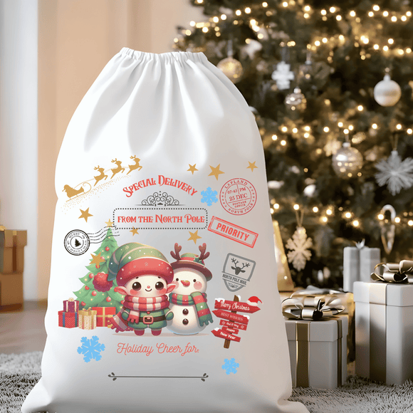 Special Delivery Elf and Snowman Santa Sack