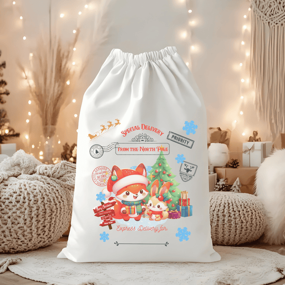 Special Delivery Fox and Rabbit Santa Sack