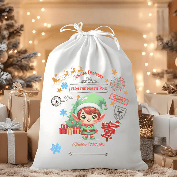 Special Delivery from the North Pole Green Girl Elf Santa Sack