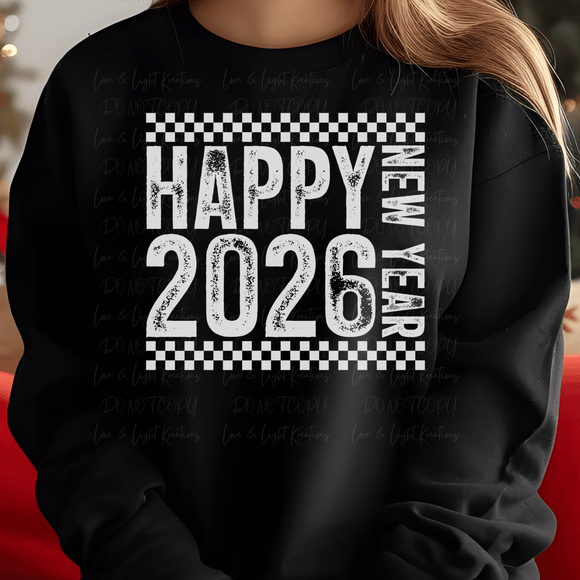 White Retro Happy New Year 2026