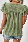 Perfee Printed Round Neck Puff Sleeve Blouse