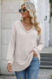 Exposed Seam V-Neck Long Sleeve T-Shirt