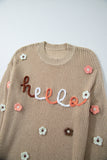 HELLO Flower Round Neck Long Sleeve Sweater